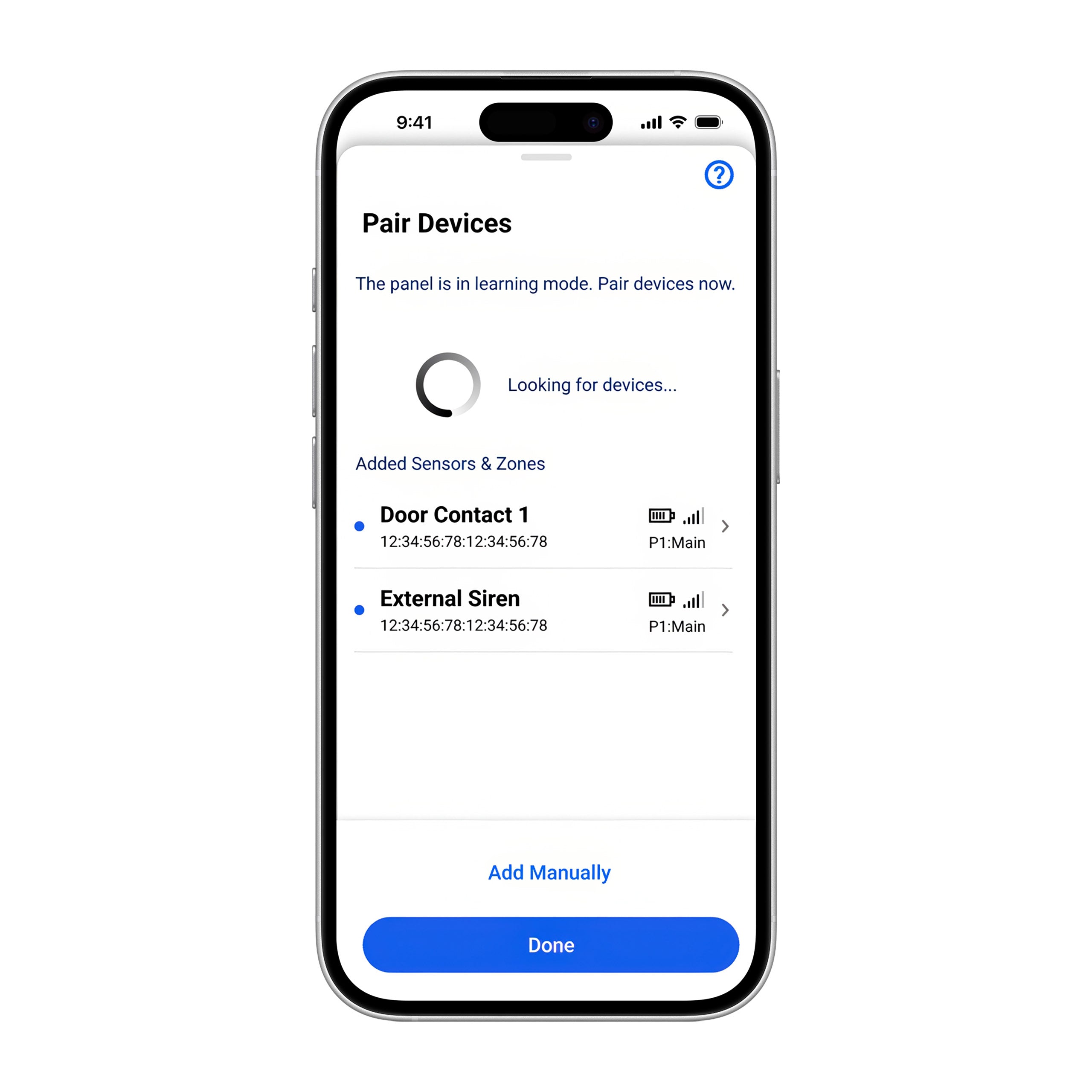 Pro-IQ-Security - Add Sensors - Front - phone screen