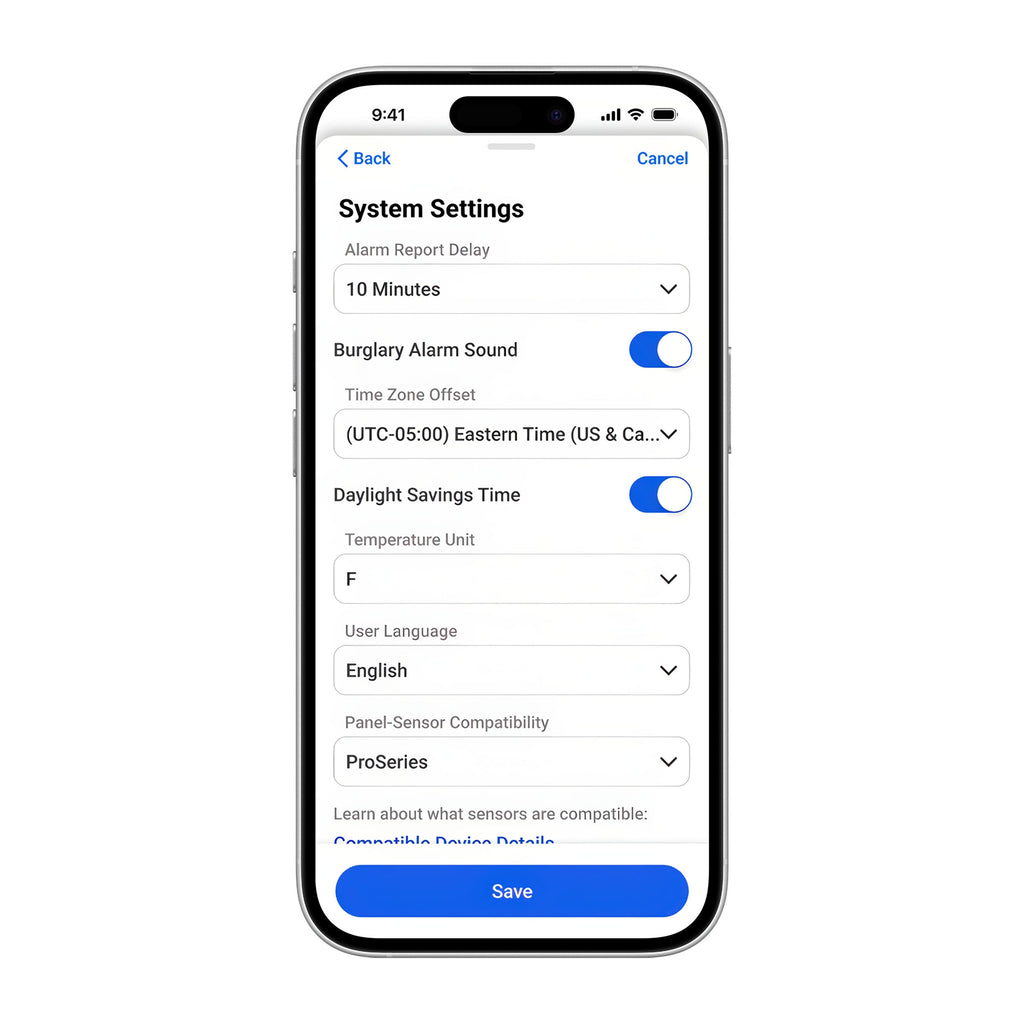 Pro-IQ-Security - System Settings - Front - phone screen